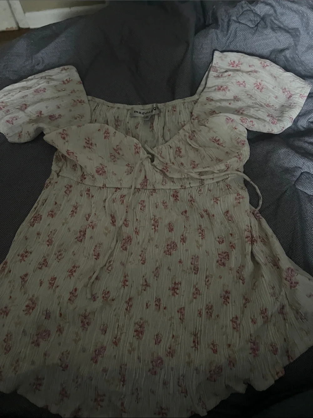 Madewell Cream Floral Wrap Blouse with Pink Print
